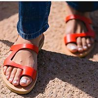Women's Sandals Boho Bohemia Beach Round Toe PU Solid Colored White Black Red Lightinthebox - thumbnail