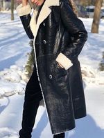 Women's Retro Thickened Fleece PU Warm Maxi Coat