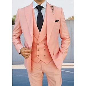 Pink Men's Wedding Suits Solid Colored 3 Piece Daily Plus Size Peak Collar Single Breasted One-button 2023 miniinthebox