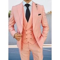 Pink Men's Wedding Suits Solid Colored 3 Piece Daily Plus Size Peak Collar Single Breasted One-button 2023 miniinthebox