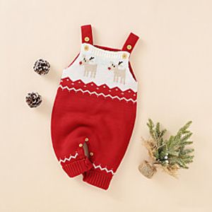 Baby Unisex Boys' Girls' Active Cute Home Christmas Animal Patchwork Sleeveless Romper Royal Blue Red miniinthebox