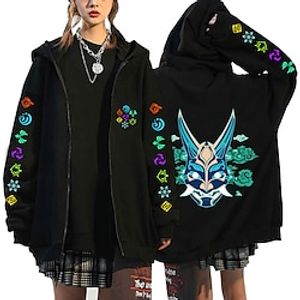 Inspired by Genshin Impact Xiao Hoodie Outerwear Zip Up Anime Classic Street Style Outerwear For Men's Women's Unisex Adults' Hot Stamping 100% Polyester Lightinthebox