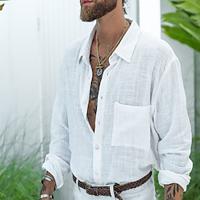 Men's Shirt Linen Shirt Summer Shirt Beach Shirt Cotton Linen Shirt White Cotton Shirt White Long Sleeve Plain Turndown Spring Fall Hawaiian Holiday Clothing Apparel Button-Down Lightinthebox