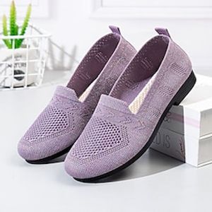 Women's Slip-Ons Flyknit Shoes Daily Flat Heel Round Toe Casual Walking Shoes Tissage Volant Loafer Solid Color Black Blue Purple Lightinthebox