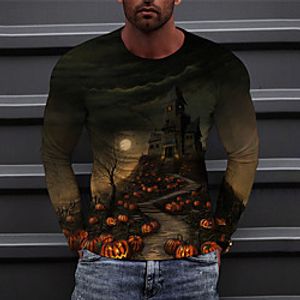 Men's Unisex Tee T shirt Shirt 3D Print Graphic Prints Pumpkin Print Long Sleeve Halloween Tops Casual Designer Big and Tall Brown Lightinthebox