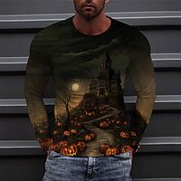 Men's Unisex Tee T shirt Shirt 3D Print Graphic Prints Pumpkin Print Long Sleeve Halloween Tops Casual Designer Big and Tall Brown Lightinthebox - thumbnail