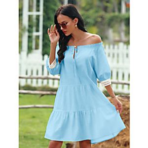 Women's Swing Dress Short Mini Dress caramel colour Blue Apricot Short Sleeve Solid Color Spring Summer Casual  Daily 2021 M L XL 2XL 3XL Lightinthebox
