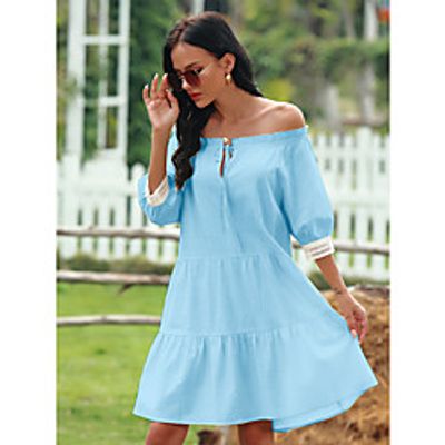 Women's Swing Dress Short Mini Dress caramel colour Blue Apricot Short Sleeve Solid Color Spring Summer Casual  Daily 2021 M L XL 2XL 3XL Lightinthebox