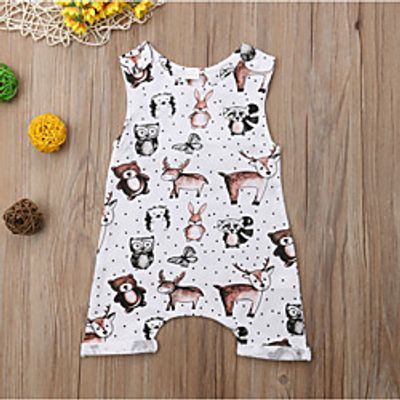 Baby Girls' Basic Animal Print Sleeveless Romper White miniinthebox