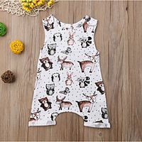 Baby Girls' Basic Animal Print Sleeveless Romper White miniinthebox - thumbnail