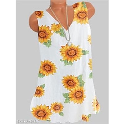 Women's Floral Tank Top Camis Sunflower Print V Neck Casual Streetwear Tops Yellow / 3D Print miniinthebox