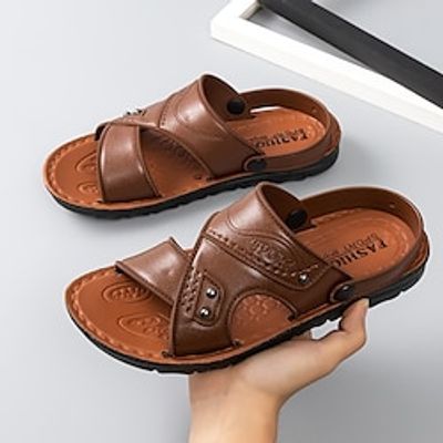 Men's Slippers Comfort Shoes Beach Slippers Casual Beach Daily Beach PVC Waterproof Breathable Black Brown Summer Lightinthebox