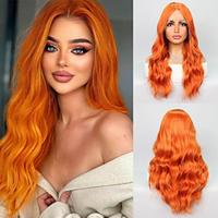 Synthetic Lace Wig Natural Wave Style 22 inch Orange Middle Part 13x4 Lace Front Wig Women Wig Orange Lightinthebox