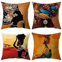 1PC African Woman Double Side Pillow Cover Soft Decorative Square Cushion Case Pillowcase for Bedroom Livingroom Sofa Couch Chair miniinthebox