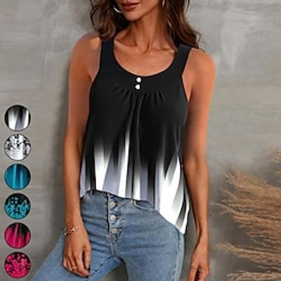 Women's Tank Top Black White Pink Floral Color Gradient Print Sleeveless Casual Holiday Basic Round Neck Regular Floral S Lightinthebox
