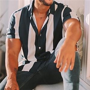 Men's Shirt Striped Turndown Street Casual Button-Down Long Sleeve Tops Casual Fashion Breathable Comfortable Blue / Spring / Summer miniinthebox