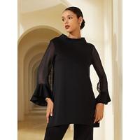 Modal High Neck Flare Cuff Blouse