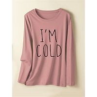 Women's Pajamas Top Letter Warm Comfort Soft Home Daily Bed Spandex Warm Breathable Crew Neck Long Sleeve Fall Winter Lotus Pink Black Lightinthebox - thumbnail