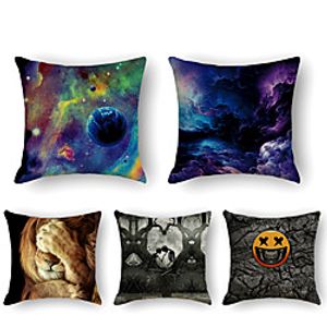 Cushion Cover 5PCS Faux Linen Soft Print Square Throw Pillow Cover Cushion Case Pillowcase for Sofa Bedroom 45 x 45 cm (18 x 18 Inch) Superior Quality Mashine Washable miniinthebox