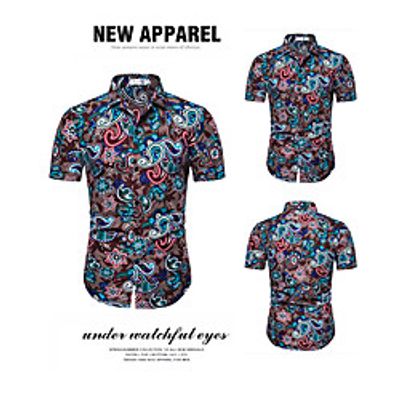 Men's Shirt Other Prints Graphic Short Sleeve Casual Tops Casual Light Brown miniinthebox