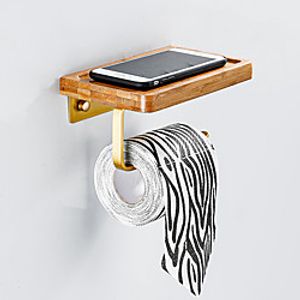 Multifunctional Toilet Paper Holder Brushed, Aluminum/Bamboo Bathroom Accessories Tissue Roll Dispenser Storage Wall Mounted miniinthebox