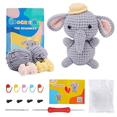 Crochet Kit for Beginners, Beginner Crochet Starter Kit with Video Tutorials, Beginner Crochet Kit for Adults Kids, Knitting Kit for Beginners  The Same Cartoon Knitted Elephant Ornament Handmade Diy Crochet Woven Material Bag Lightinthebox