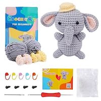 Crochet Kit for Beginners, Beginner Crochet Starter Kit with Video Tutorials, Beginner Crochet Kit for Adults Kids, Knitting Kit for Beginners  The Same Cartoon Knitted Elephant Ornament Handmade Diy Crochet Woven Material Bag Lightinthebox - thumbnail