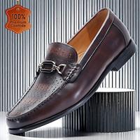 Men's Loafers Slip-Ons Formal Shoes Dress Shoes Leather Italian Full-Grain Cowhide Comfortable Slip Resistant Loafer Coffee Lightinthebox