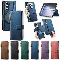 Phone Case For Samsung Galaxy Z Fold 5 Z Fold 4 Z Fold 3 Back Cover Wallet Case With Magsafe with Stand Holder Magnetic Zipper Retro TPU PU Leather miniinthebox