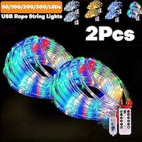 2 Pcs Christmas USB Leather Tube Light String 8 Function Remote Control Courtyard Lawn Tree Decoration Light String Holiday Wedding Decoration 7M-50Led12M-100Led20M-200Led30M-300Led Lightinthebox - thumbnail