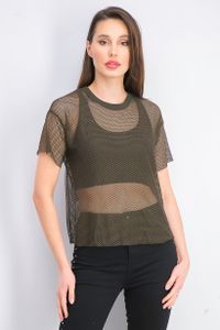 Womens Textured See Through Tops  Olive