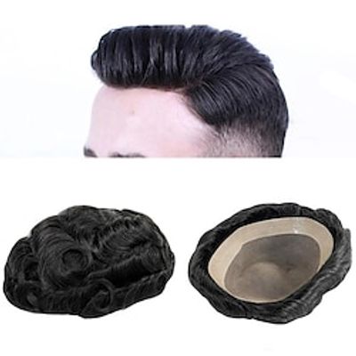 6 Inches Fine Mono Men Toupee Hair Men's Capillary Prosthesis Men's Wigs Replacement System Hair Natural Black Hair Units 5X7 5X8 6X8 6X9 7X9 8X10 Lightinthebox