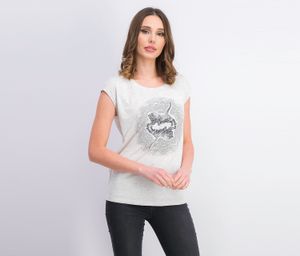 Womens Graphic Print T-shit   Light Grey