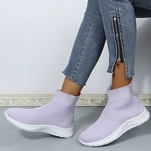 Women's Boots Daily Sock Boots Booties Ankle Boots Summer Flat Heel Round Toe Classic Walking Shoes Tissage Volant Loafer Solid Colored Black Purple Rosy Pink Lightinthebox