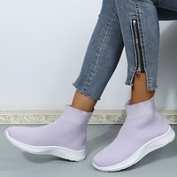 Women's Boots Daily Sock Boots Booties Ankle Boots Summer Flat Heel Round Toe Classic Walking Shoes Tissage Volant Loafer Solid Colored Black Purple Rosy Pink Lightinthebox - thumbnail