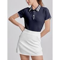 Women's Golf Polo Shirt Navy Short Sleeve Top Stripes Fall Winter Ladies Golf Attire Clothes Outfits Wear Apparel Lightinthebox - thumbnail