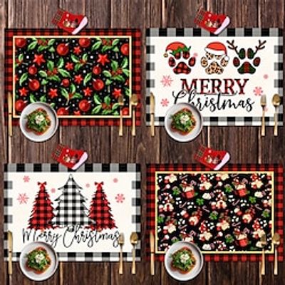Red Christmas Meal Mat Nordic Style Household Cup Mat Insulated Bowl and Plate Mat Hollowed out Western Meal Mat Cross Border Table Mat miniinthebox