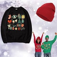 Christmas Santa Claus Hat Ugly Christmas Sweater / Sweatshirt Sweatshirt Print Graphic Top Hat For Men's Women's Unisex Adults' Hot Stamping 100% Polyester Party Festival miniinthebox - thumbnail