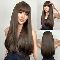 Synthetic Wig Uniforms Career Costumes Princess Straight kinky Straight Layered Haircut With Bangs Machine Made Wig 26 inch Dark Brown Synthetic Hair Women's Cosplay Party Fashion Brown Lightinthebox