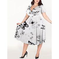 Women's Plus Size Casual Formal Dress A Line Formal Dress Floral Butterfly Midi Formal Dress Short Sleeve Print V Neck Elegant Party White Summer Spring L XL XXL 3XL 4XL Lightinthebox - thumbnail