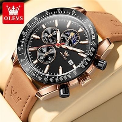 OLEVS Men Quartz Watch Outdoor Sports Fashion Wristwatch Moon phase Luminous Calendar Chronograph Leather Watch Lightinthebox
