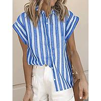 Women's Shirt Blouse Striped Daily Button Print Black Short Sleeve Casual Shirt Collar Summer Lightinthebox