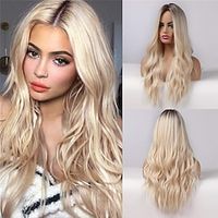 C903 Natural Long Wavy Wig for Women Ash Blonde Ombre Wig with Brown Roots Middle Parting Heat Resistant Synthetic Wig for Cosplay Halloween ChristmasPartyWigs Lightinthebox - thumbnail