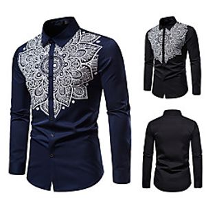 Men's Shirt Other Prints Floral Plus Size Print Long Sleeve Casual Tops Business Basic Black Navy Blue miniinthebox