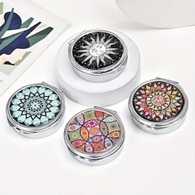1pc Unique Geometric Color Mandala Pill Box, Portable 3 Compartment Pill Organizer, Jewelry Storage Box, Keep Your Jewelry Organized And Protected Anytime, Anywhere, Pocket Or Purse, Decorative Metal Lightinthebox