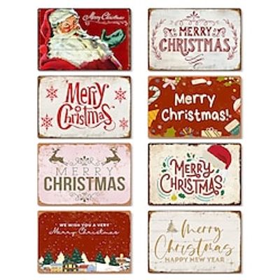 Christmas Metal Wall Art Metal Wall Decor Sign Plaque Bedroom Ornaments For Home Wedding Indoor Outdoor Christmas Gifts Lightinthebox