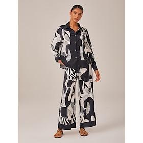 Black And White Geometric Satin Set