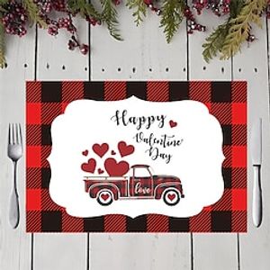 Valentine's Day New Set Cotton and Hemp Meal Mats Instagram Red and Black Checkered Fabric Table Cloth Mats Kitchen Insulation Mats Lightinthebox
