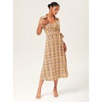Vintage Print Stretch Wrap Maxi Dress