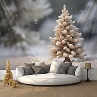Christmas Golden Tree Hanging Tapestry Wall Art Xmas Large Tapestry Mural Decor Photograph Backdrop Blanket Curtain Home Bedroom Living Room Decoration miniinthebox - thumbnail